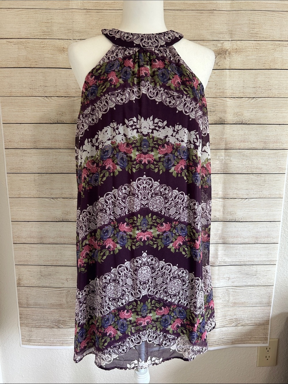 Blue Rain Purple Floral Halter Mini Dress